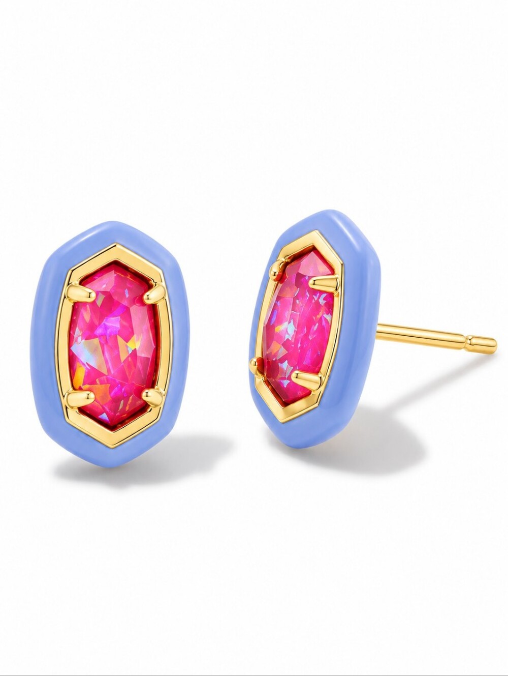 Barbie x Kendra Scott Gold Emile Stud Earrings In Pink Iridescent Glitter Glass